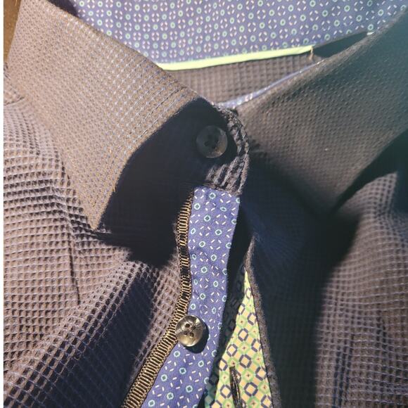 Stone Rose blue texture microcheck shirt xl abalone button casual refined preppy - Picture 8 of 13